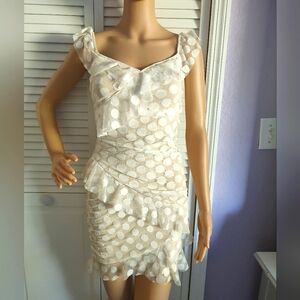 Leshe Mesh Polka Dot  Rudfled Dress